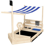 Outsunny Zandbak met piratenschip ontwerp, inclusief speelkeukenset, zonnescherm, duurzaam hout, 180 x 103 x 144,5 cm, Natuurlijk | Aosom.nl