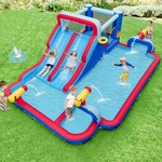 Springkasteel met Glijbaan Klimwand Kinderbadje Waterkanon en Basketbalring Waterpark voor Nat en Droog Gebruik 370 x 300 x 190 cm (Groen)