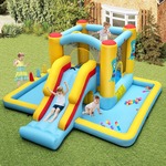 Opblaasbare Springkussen 3-in-1 Opblaasbare Kasteel met Springplaats Glijbaan & Basketbalring Inclusief Draagtas Reparatieset Haringen