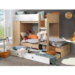 Stapelbed SMARTO 90x200 cm artisan eik/wit met ladder aan de rechterzijde
