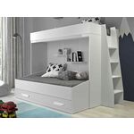 Stapelbed PAREO 90x200 cm wit/hoogglans grijs met ladder aan de rechterzijde
