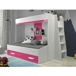 Stapelbed PAREO 90x200 cm wit/hoogglans roze met ladder aan de rechterzijde