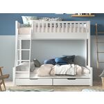 Stapelbed SCOTY 90x200 cm en 140x200 cm witte pijnboom met bedlade