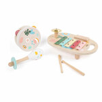 Wooden Radiant Tambourine Handbell Hand Drum with Double Row Jingles Reflective Drum Head Percussion Instrument Musical Toy