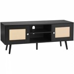 VEVOR Rotan tv-meubel, tv-meubel Boho tv-meubel voor 140 cm tv, retro tv-meubel, rotan tv-console met verstelbare planken en 2 deuren, voor woonkamer, mediaruimte, zwart