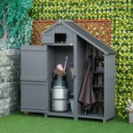 Outsunny Tuinkasten, met opslagruimte voor brandhout, met 3 planken, waterophoping, compact ontwerp, grijs, tot 80 kg, 130 x 54,5 x 180 cm | Aosom.nl
