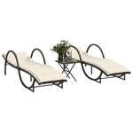 Ligbedden 2 st met tafel poly rattan lichtgrijs