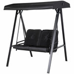 Outsunny Hollywoodschommel, 2-zits Tuinschommel met Verstelbaar Dak, tot 220 kg belastbaar, 145 x 116 x 172 cm, Zwart | Aosom.nl