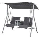Outsunny Hollywood schommel, luxe poly-rotan, 3-zits tuinschommel met dak, weerbestendig, comfortabel, zwart | Aosom.nl