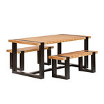 Tuinset Wellington Teak met zwart staal tafel + 2 banken- - Teak hout- Tuindeco