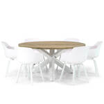 Tuinset Medano - 6 wicker stoelen met teakhouten tafel