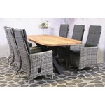 Tuinset Ferro - 6 wicker stoelen met teakhouten tafel- - Steigerhout,Teak,Wicker- Sens-Line