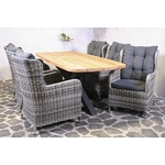 Tuinset Puerto - 6 wicker stoelen met teakhouten tafel - Showmodel Hoofddorp- - Steigerhout,Teak,Wicker- Sens-Line