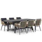 Tuinset Vinos - 6 verstelbare wicker stoelen met teakhouten tafel