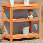 Oppottafel met schappen 82,5x50x86,5 cm massief grenenhout wit