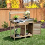 Plantentafel met Laden en Onderkast Tuintafel Bloementafel met Verzinkt Werkblad 3 Haken Tuinwerktafel Tuintafel Weerbestendig