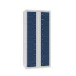 Kledinguitgifte locker met 22 vakken en 2 centrale deuren Gitzwart (RAL9005) Lichtblauw (RAL5012)
