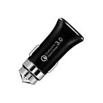 LZ-328 Veiligheidshamer Type QC3.0 USB + USB-C/Type-C Snelladende Autolader (Zwart)
