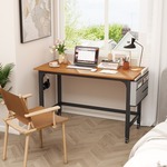 Bureau Computertafel met Metalen Frame Laptoptafel met Vergrendelbare Wielen Mobiele Werktafel voor Slaapkamer en Studeerkamer