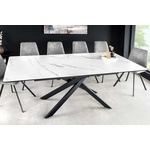 Uitschuifbare eettafel ALPINE 160-200cm wit keramiek marmer zwart metalen frame - 43844