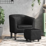 Fauteuil met Voetenbank Gestoffeerde Fauteuil met Massief Houten Frame en Antislip Vilten Kussens Accentstoel Relaxstoel (Beige)