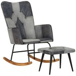 Schommelstoel met voetensteun in vintage stijl canvas crme