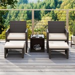 Set van 5 Rotan Meubels Balkonset Tuinmeubelen met Stoel & Voetenbank & Gehard Glas Salontafel Bruin + Wit