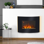HOMCOM elektrische kachel, wandhaard met LED, moderne haardkachel, roestvrij staal, 1800 W, sfeervol met kiezelstenen, zwart | Aosom.nl