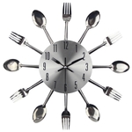 Bestek metalen keuken Wandklok lepel vork creatieve kwarts muur gemonteerde klokken modern design decoratieve horloge wit