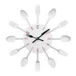Bestek metalen keuken Wandklok lepel vork creatieve kwarts muur gemonteerde klokken modern design decoratieve horloge groen