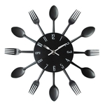 Bestek metalen keuken Wandklok lepel vork creatieve kwarts muur gemonteerde klokken modern design decoratieve horloge zwart
