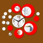 2 stks 3D stereo decoratieve klok acryl digitale spiegel muur sticker Wandklok (zilver rood)