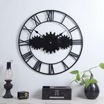 60cm vintage ijzeren ronde versnelling wandklok stille grote kunstklok (zwart + zwarte naald)