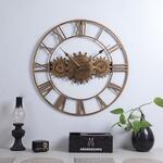 60cm vintage ijzeren ronde tandwiel wandklok stille grote kunstklok (goud + gouden naald)