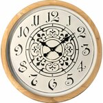 Haes Deco Grote Retro Vintage Wandklok - Wijzerplaat met elegante Cijfers - van Hout en Metaal - formaat diameter 64 cm, dikte 8 cm