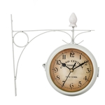 Smeedijzeren Klok Vintage Decoratieve Dubbelzijdige Wandklok (Wit)