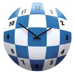 Wandklok blauw - wit geblokt