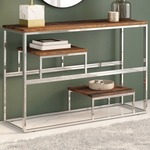Clayre & Eef Sidetable 76x36x79 Cm Zwart Grijs Ijzer Hout Halfrond Wandtafel Haltafel Console Tafel Zwart Wandtafel