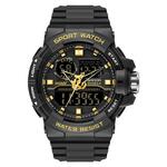 Sanda 6025 Dual Time Digital Display Lichtgevende Kalender Waterdicht Multifunctioneel Mannen Sport Quartz Horloge (zwart wit)