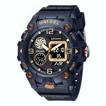 FNGEEN 2166 mannen drie-ogen holle kwarts horloge student sport elektronisch horloge (wit staal blauw oppervlak)