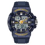 Sanda 6025 Dual Time Digital Display Lichtgevende Kalender Waterdicht Multifunctioneel Mannen Sport Quartz horloge (zwart blauw)