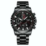 FNGEEN 5055 Heren Waterdicht Sport Mode Roestvrij Stalen Horloge (Zwart staal zwart oppervlak)