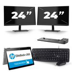 HP EliteBook x360 1030 G2 - Intel Core i5-7e Generatie - 13 inch - 8GB RAM - 256GB SSD - Windows 11 + 2x 24 inch Monitor