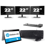 HP EliteBook x360 1030 G2 - Intel Core i5-7e Generatie - 13 inch - 8GB RAM - 256GB SSD - Windows 11 + 3x 22 inch Monitor