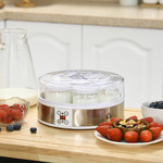 HOMCOM yoghurtmaker, eenvoudig te gebruiken, met 7 glazen, roestvrij staal, snel en gezond, 24 x 24 x 13 cm, zilver, wit | Aosom.nl