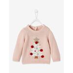 Kersttrui baby's met pompons zachtroze
