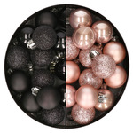 28x stuks kleine kunststof kerstballen wit en zachtroze 3 cm