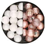 28x stuks kleine kunststof kerstballen zwart en zachtroze 3 cm