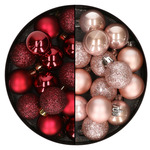 28x stuks kleine kunststof kerstballen wit en zachtroze 3 cm
