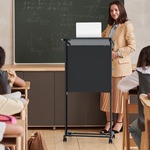 Verstelbaar Sta Bureau Sta-Zit Bureau op Wielen Mobiel Staand Bureau met Tafelblad & Opbergruimte Laptoptrolley voor Kantoor